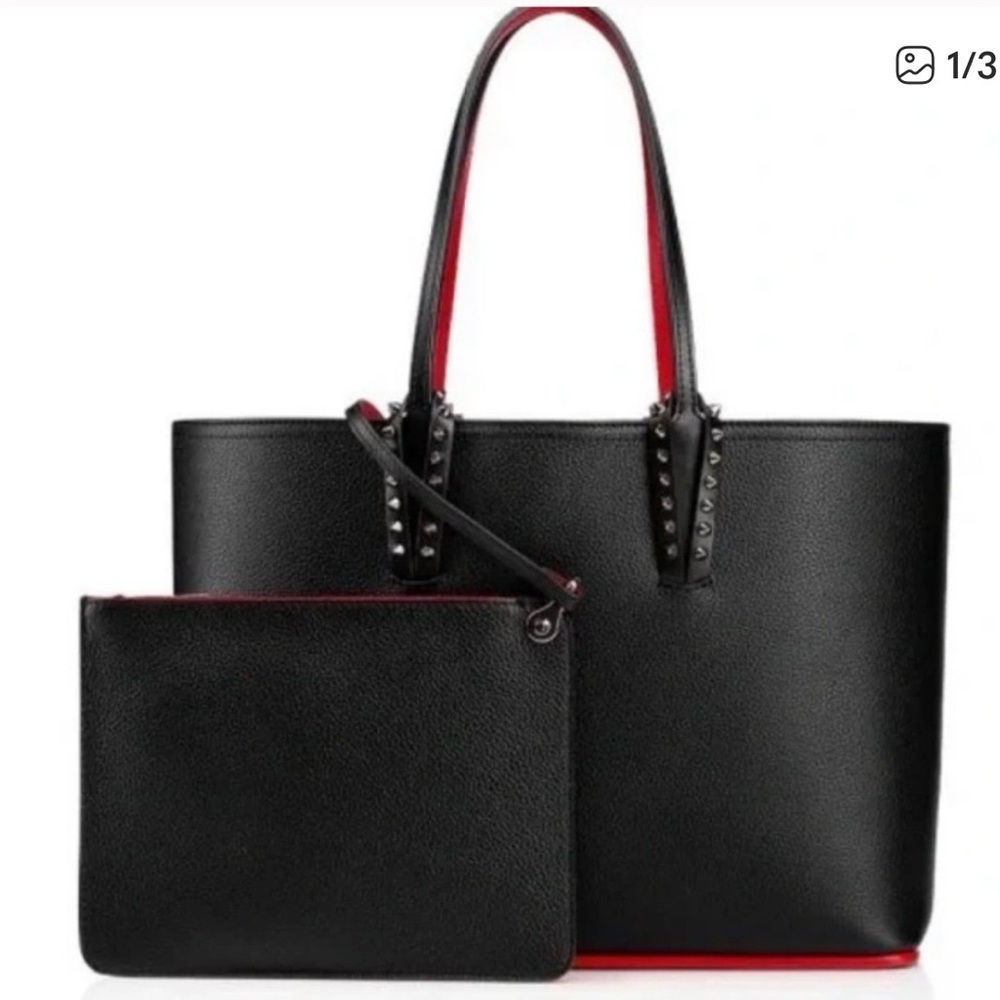 Christian Louboutin Black Leather Tote (Cabata) with Calf leather and Spikes ✨ - Picture 2 of 16